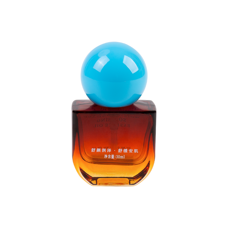 Botella de vidrio ámbar de 30 ml con gorra de ABS azul cielo