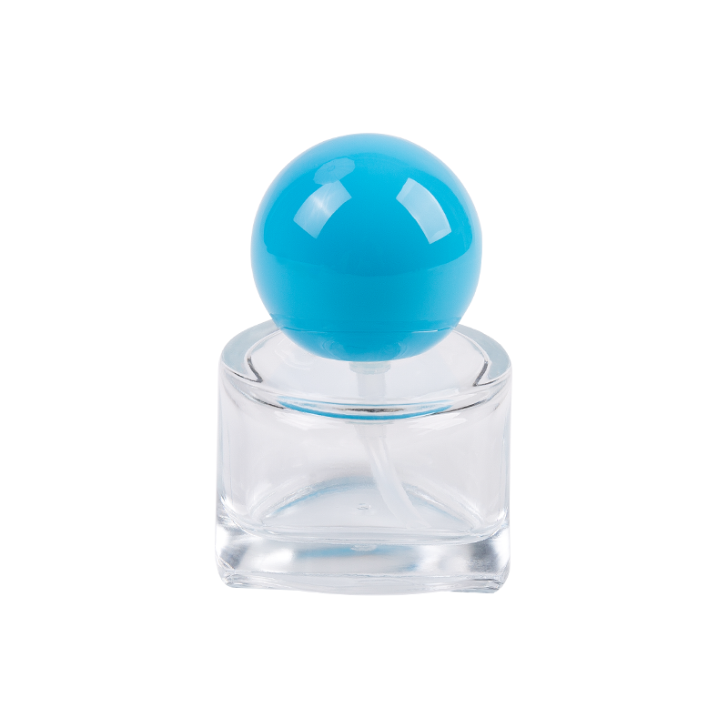 Botella cosmética de vidrio de 30 ml con gorra de ABS azul